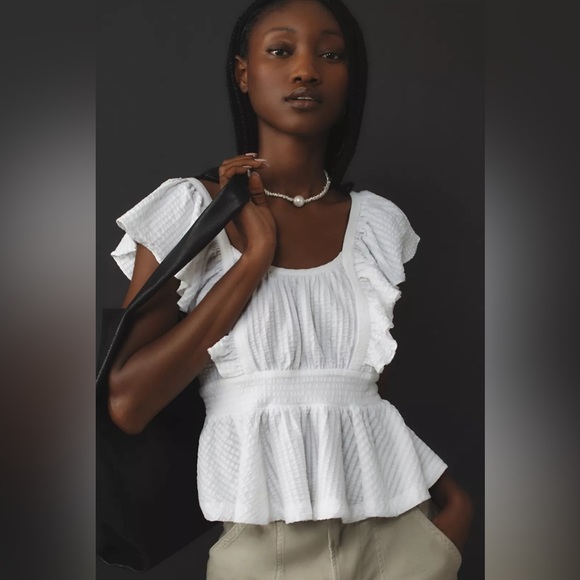 Maeve Ruffled Peplum Open-Back Top Cotton Size M NWT - Picture 3 of 13